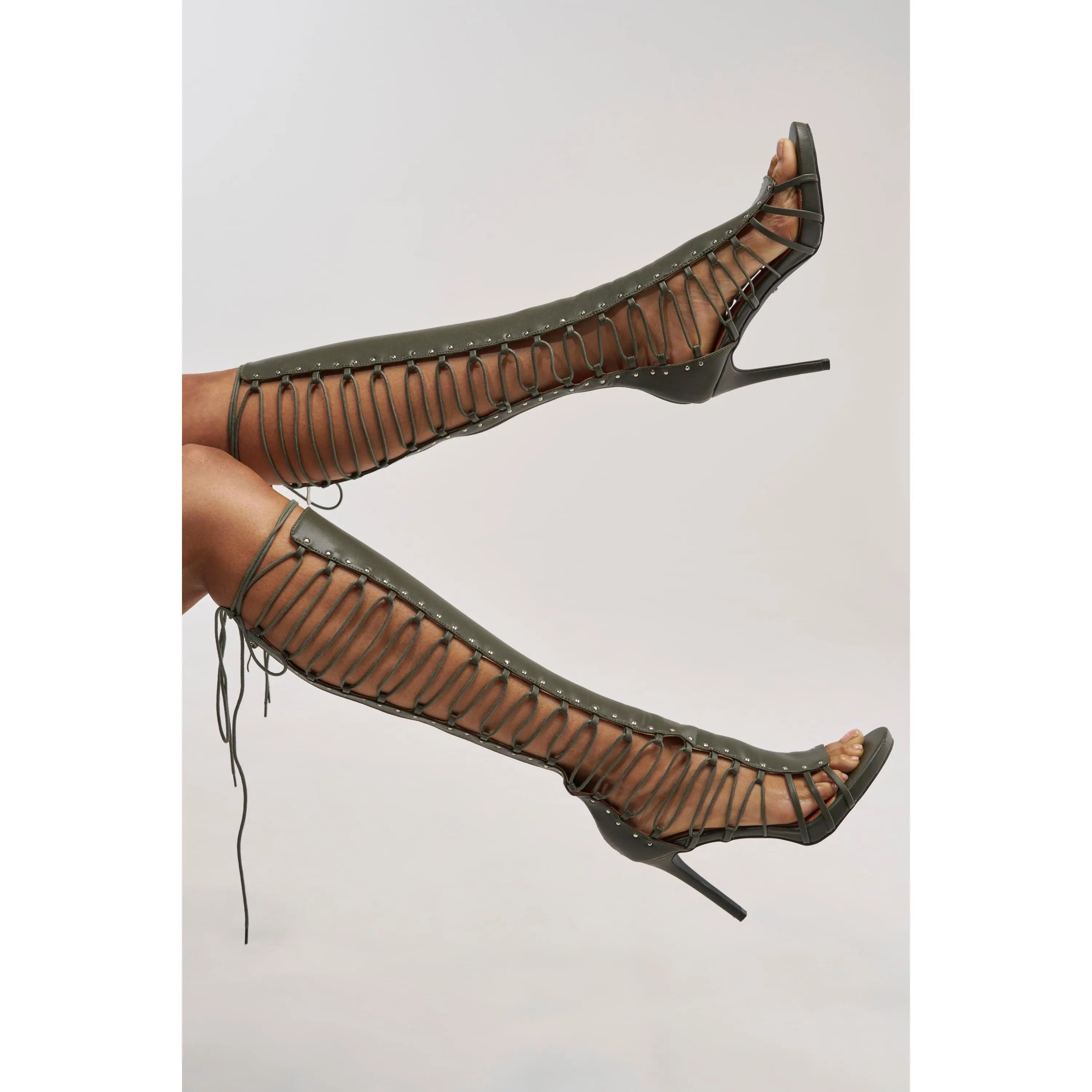 AZALEA WANG ROSALINA OLIVE GLADIATOR TO THE KNEE SANDAL