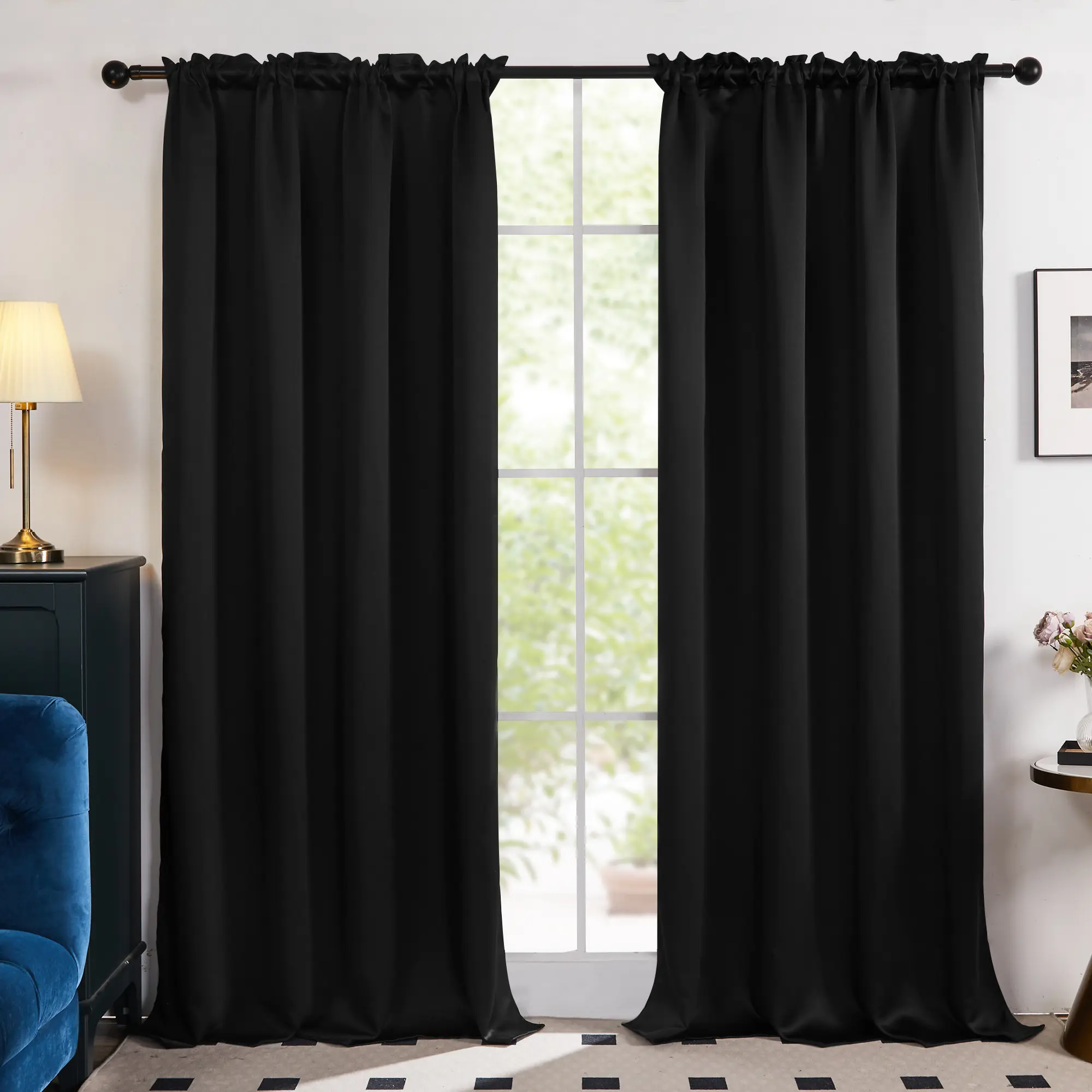 Deconovo 2-Panel Triple Weave Rod Pocket Blackout Window Cover, All-Season Thermal Insulated Curtains for Living Room, Bedroom, Do Not Bleach