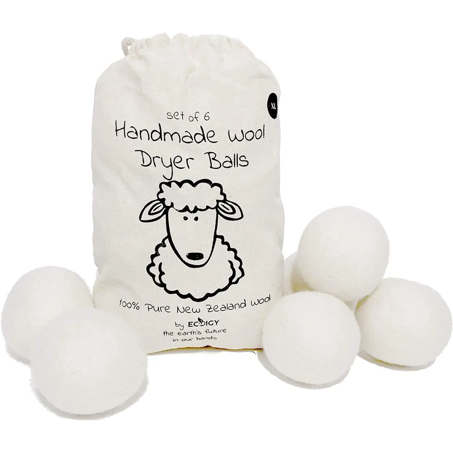 Dryer Balls XL 6-Pack -  Pure  Zealand ,   Fabric Softener, Reduces Wrinkles & Drying Time, Ideal for Essential Oils, Dryer Sheets Alternative,Dryer Balls Laundry