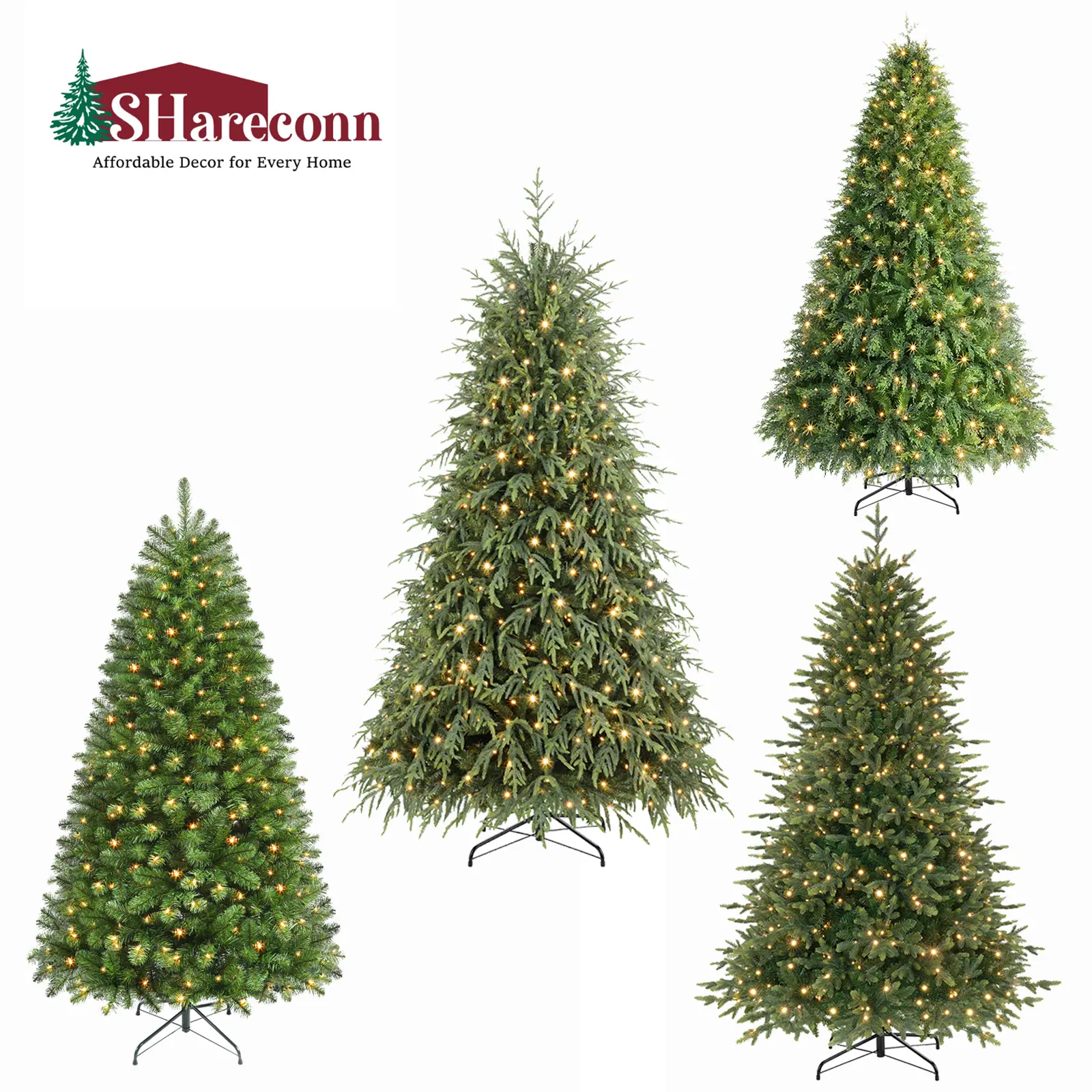 【On Sale】SHareconn 6.5/7.5 FT Classic PE+PVC Fir Foliage Prelit Blinking Christmas Tree, Full Green Tree, Warm White and LED Lights, Multi Lighting Modes, 5 Adjustable Speeds, Rotating Stand, Living Room Holiday Xmas Decoration,