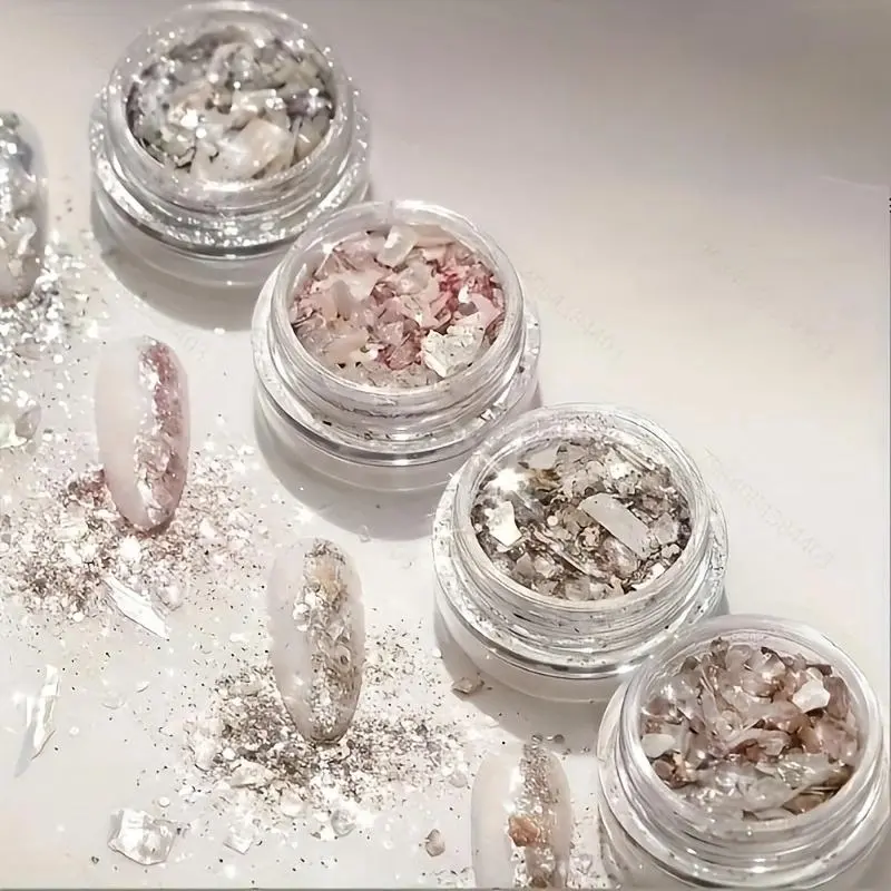 Glitter Nail Art Decoration, Nail Art Supplies, 4 Counts/set Colorful Shimmering Translucent High Quality Glitter Nail Glitter Powder, DIY Nail Art Decoration for Women & Girls