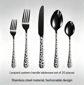 20-Piece Luxury Stainless Steel Tableware Set with Leopard Print Patterns Knives Forks Spoons Ideal for Parties Weddings and Self-Serve Dining High-End Gifting Option