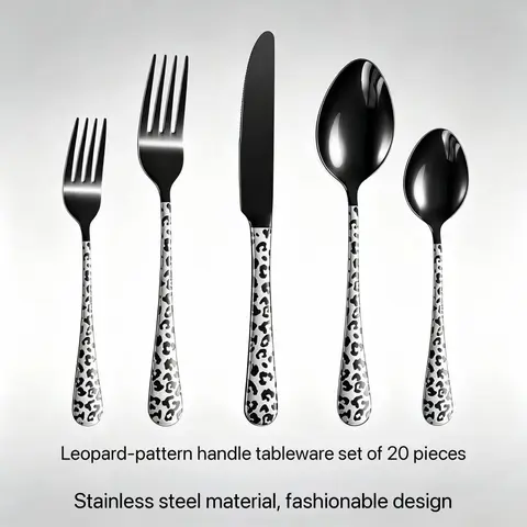 20-Piece Luxury Stainless Steel Tableware Set with Leopard Print Patterns - Knives, Forks, Spoons - Ideal for Weddings, Parties - High-End Wedding Gift Option, Spoon