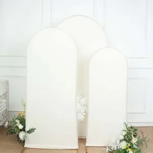 Set of 3 Matte Ivory Spandex Fitted Chiara Backdrop Stand Cover For Round Top Wedding Arch - 5ft, 6ft, 7ft