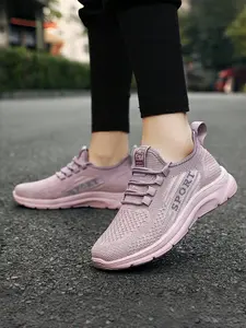 Women's Mesh Breathable Sneakers, Comfortable Lightweight Lace-Up Running Shoes, Fashion Casual Athletic Footwear