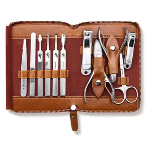 [HIGH QUALITY] Makartt Luxury Manicure Kit: Professional Nail Care Kit Nail Clippers Set - 11 pcs Stainless Steel Tavel Nail Tool Kit Pedicure Kit Men Nail Grooming Kit with Portable Brown Leather Case Lightweight Cutics