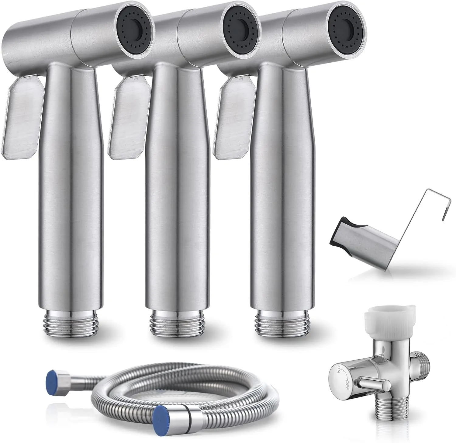 Stainless Steel Handheld Bidet Sprayer for Toilet, Adjustable-Pressure Bathroom Attachment with 59-Inch Hose, Brass Fittings, Wall Mount & Thread Seal Tape for Feminine Care, Cloth Diapers and Toilet Cleaning, Bathroom Bidet Sprayer, Modern Bidet Sprayer
