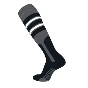 TCK Elite Baseball Knee High Stirrup Socks (F, 9in) Graphite, Black, White, Black
