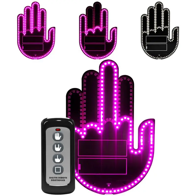 Car Finger Light with Remote Control, Funny LED Light, 3 Modes, Gesture Controlled Windshield Light, Warning Reminder Battery Included Easy Installation