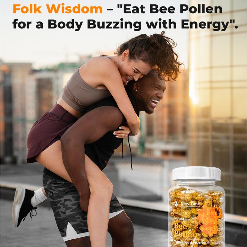 Bee Pollen with Vitamin C, 100 Capsules, Organic Dietary Supplement, Fermented Multivitamin Probiotic Superfood Vital Proteins Immune Support & Energy