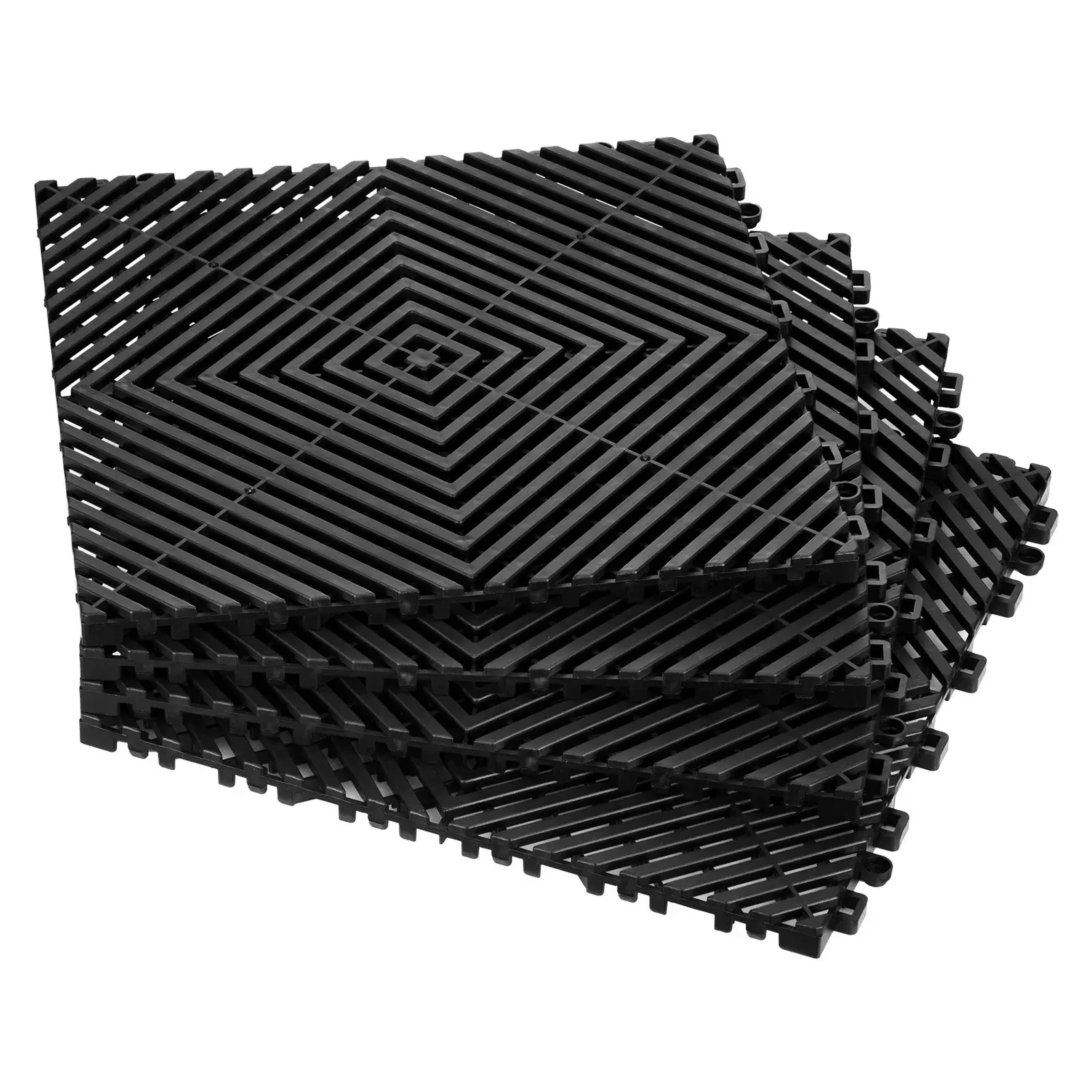 Interlocking Drainage Mat Black, 12” x 12” Modular Interlocking Cushion, 24 Pcs Splicing Drainage Mats, Non-Slip Black PP Drainage Floor Tile and Shower Mat, for Garage, Garden, Kitchen & Outdoor