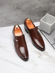 Men's Formal Business Pointed Toe High Heel Leather Shoes, British Simple Banquet Derby Shoes, Elegant Office Wear Footwear
