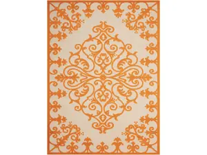 212 MAIN 8 x 11 ft. Orange Medallion Cut Pile-Flat Weave Indoor/Outdoor Transitional Area Rug, Polypropylene