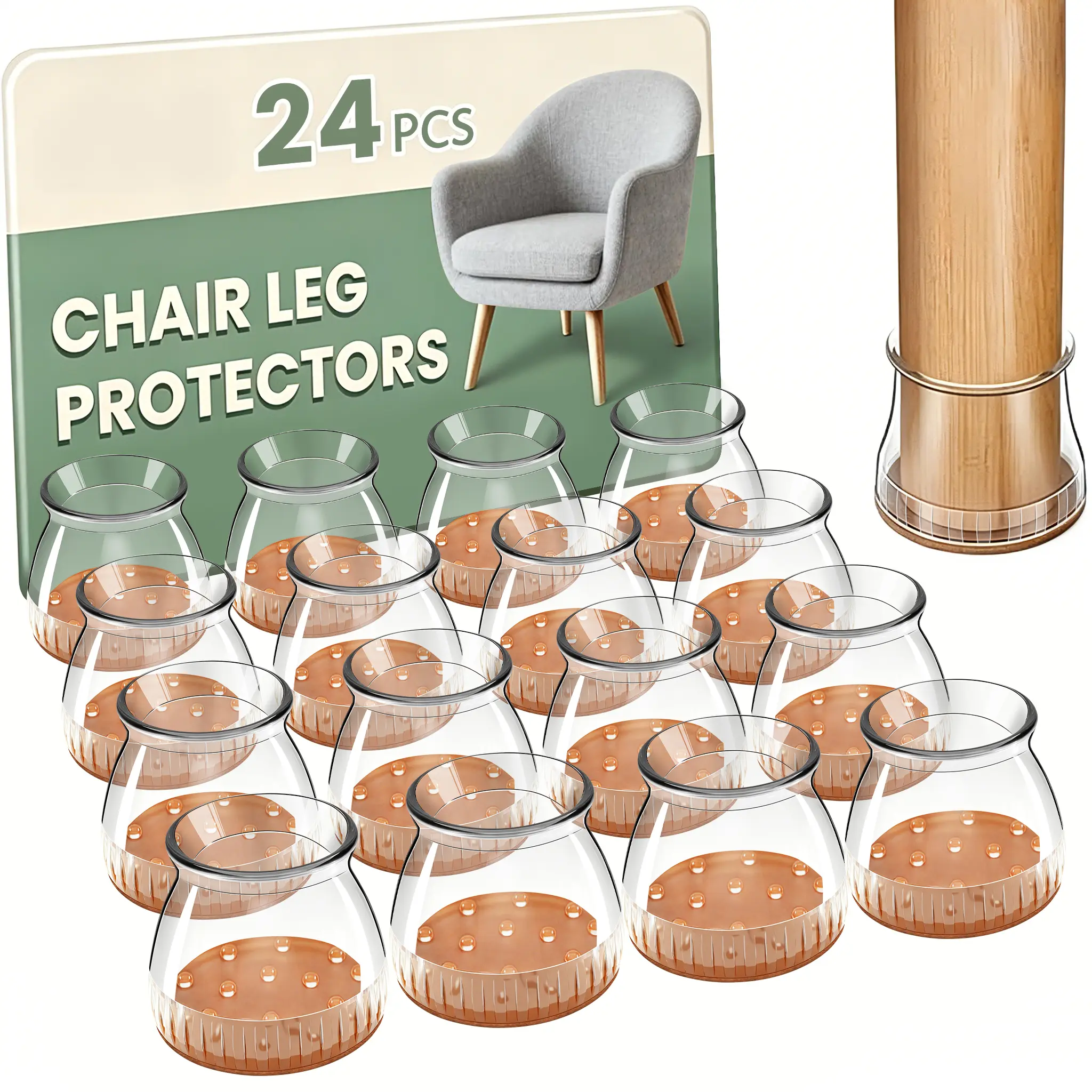 Upgraded 24PCS Universal Chair Leg Covers: No More Scratches! Silicone Floor Protectors for Furniture Legs, Silent Gliding Felt Pads(Cover Para Patas De Silla) (Fit 0.39"-1.97")