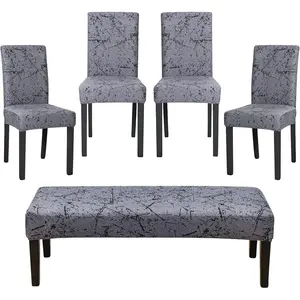 Dining Room Chair Covers Set of 4 with 1 PC Bench Cover Stretch Washable Printed Chair Slipcover for Parsons Removable Chair Protector (Printed Color 9)