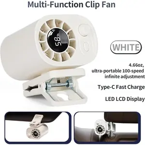 Clip-Mounted Portable Fan with LED Display, 360° Rotation, 100 Speeds, Adjustable Fans, USB Charging, Rechargeable Personal Cooling Home Appliance, Usb Charging Fan