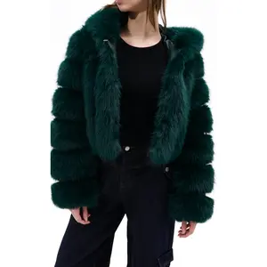 JOLENE-EMERALD HOODED FAUX FUR JACKET