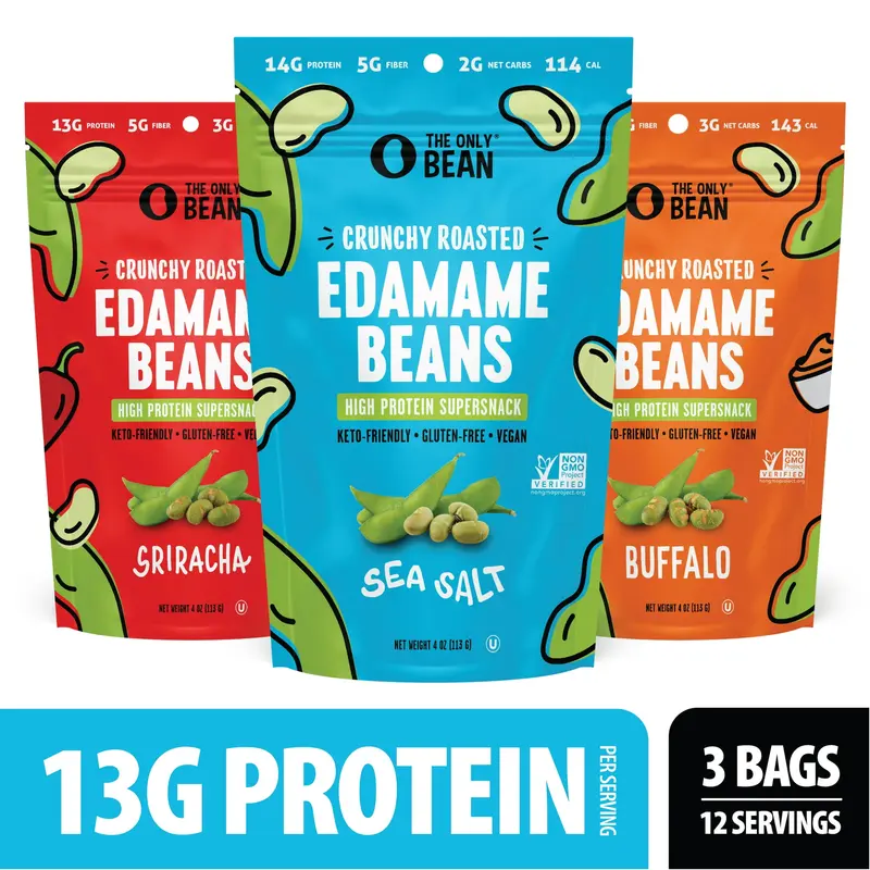 The Only Bean - Crunchy Roasted Edamame Beans (Variety) - Keto Snack, High Protein, Healthy Snacks, Low Carb, High Fiber, Gluten-Free & Vegan (4.0oz) (3 Pack)