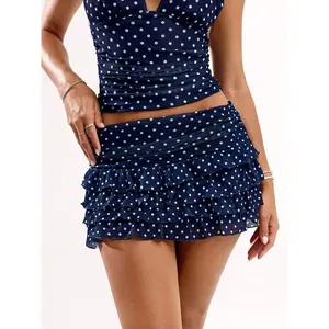 Women’s Elegant Polka Dot Ruffle Hem Mini Skirt, Summer Fabric Fit
