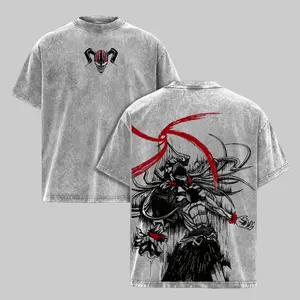 Anime Graphic T-Shirt, Unisex Oversized Heavy Cotton Tee, Double Printed Ichigo Kurosaki Relaxed Fit Streetwear, Tshirt