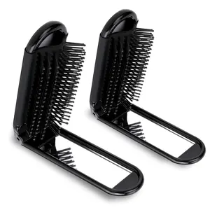 Travel Hair Brush with Mirror & Massage Comb - 2 Pack Foldable Compact Hair Styling Tools for Women and Men