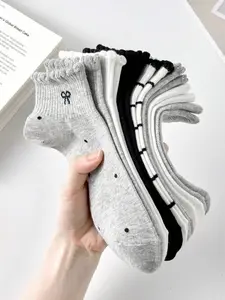 Women's Low-Cut Socks Set (5 Pairs), Cute Bow & Striped/dot Print Design, / Colors, Comfortable Soft Fabric, Ideal for Casual Wear