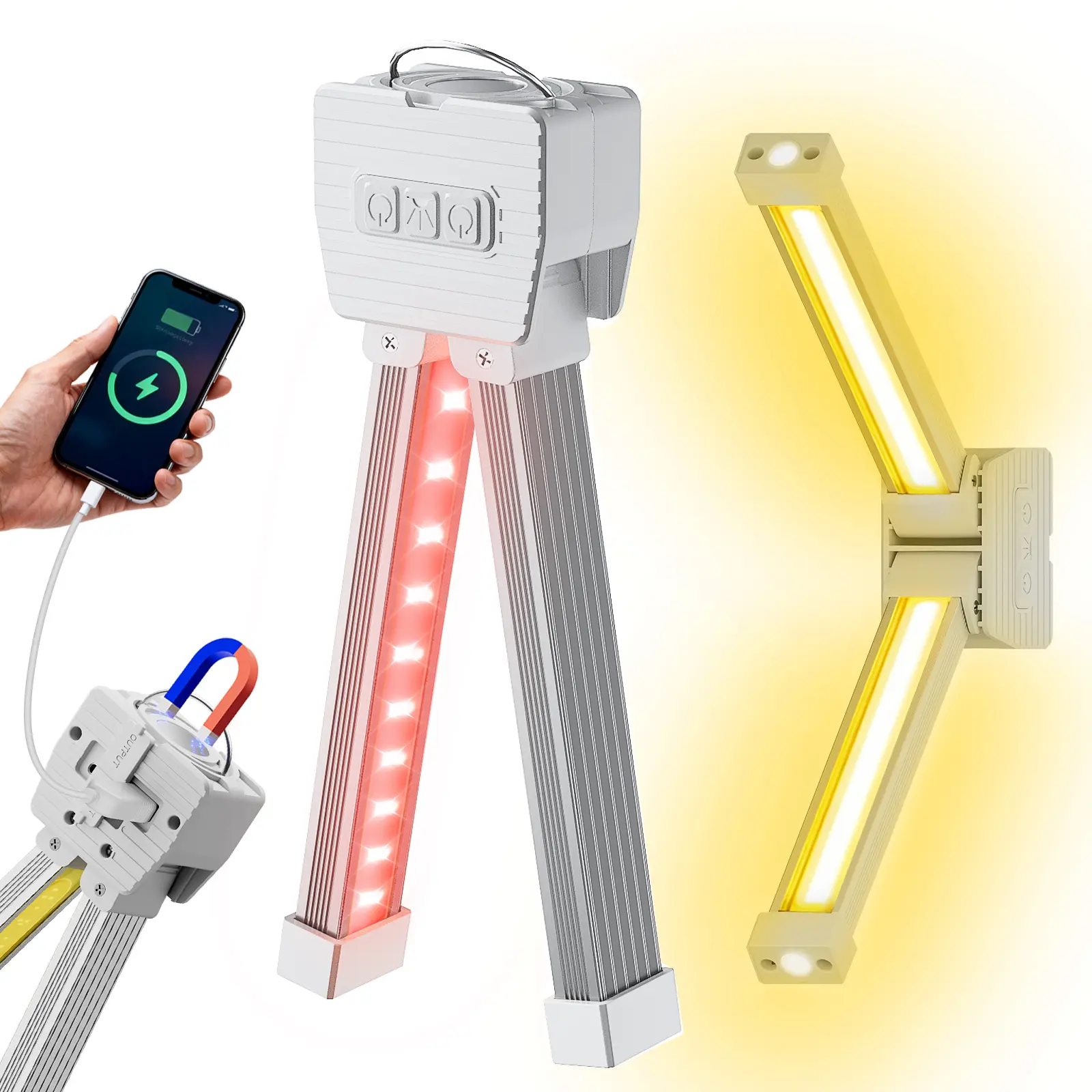 Gym Lamp, Portable Gym Lighting for Posing, Magnetic Work Light Rechargeable, 180°Rotate Foldable Camping Lamps with Hang Hook, Hiking Handheld LED Flashlight, Lights, Compact Portable Hanging Work Lights