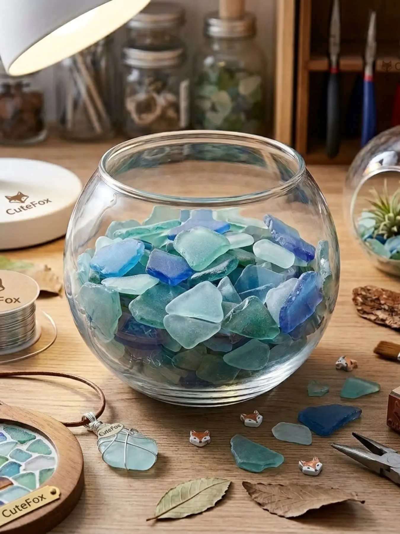 100g sea glass for crafts - frosted sea glass pieces - vase filling, aquarium decorations, Fish Tank Decorations, DIY art crafts supplies, beach weddings and home decor (blue)