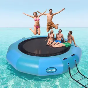 Durable Inflatable Water Trampoline for Lake or Pool - PVC Floating Platform with Dual Elastic Ropes, High Bounce, Weather Resistant, Easy Setup for Family Recreation