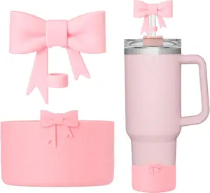Bow  Protective  Boot for 20/30/40Oz, 2 Pack  Cup Accessories Compatible 12-24Oz for Hydroflask Boot and More (Pink Set)