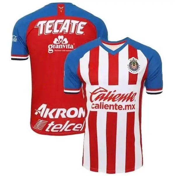 LIGA MX Chivas Guadalajara 2019 Home Jersey, Classic Red White Soccer Shirt, Football Fan Jersey, Short Sleeve Match Day Kit for Men & Women