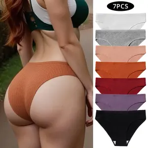 Women's 7PCS Ribbed Cotton Lingerie Panties - Breathable Fit Cotton Fabric Underwear for Women, Comfortable Triangle Underwear for Everyday Wear,summervibes