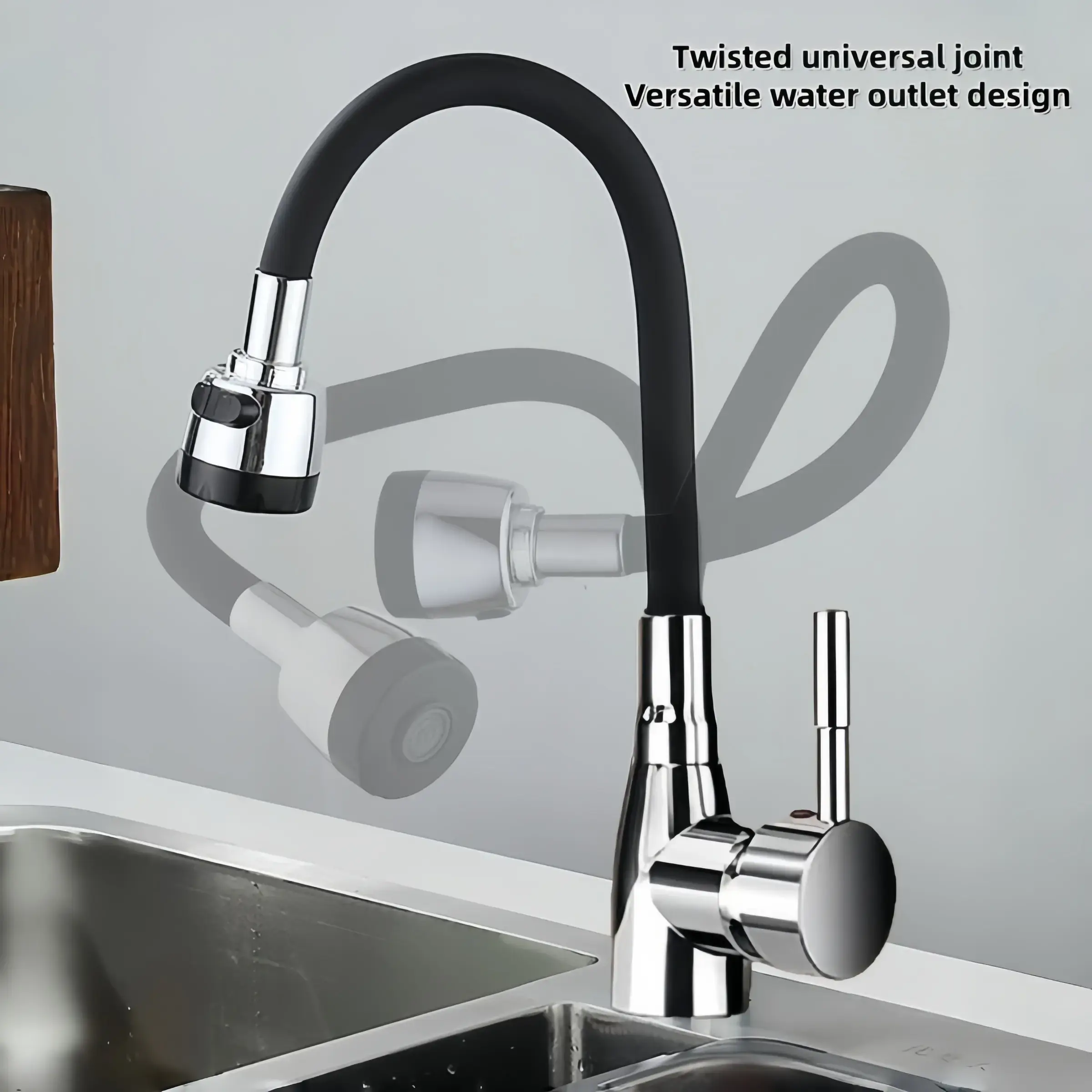 Stainless Steel Kitchen Pull-Out Cold Hot Water Faucet, Extendable Rotating Sink Basin Dishwasher Splash Proof Tap, High Arc Faucet