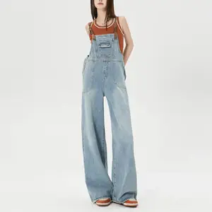 Vintage Denim Leather Strap Overalls