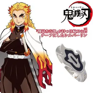 Anime Demon Slayer Kimetsu No Yaiba Rengoku Kyoujurou Cosplay Alloy Props Jewelry Adjustable Accessory For Men Women  Ring
