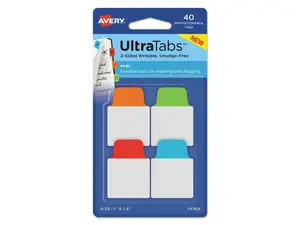 Avery Ultra Tabs Repositionable Tabs 1 x 1.5 Pastel:Blue Green Pink Purple 40/Pk