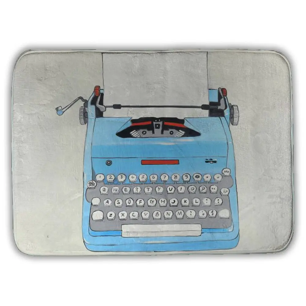 360 stand Vintage Rectangle Microfiber Foam Bath Mat - 17x24 in, Blue Typewriter Print Design, Retro Shower & Home Bathroom Accessory, Decor, Absorbent, Soft, Patterned