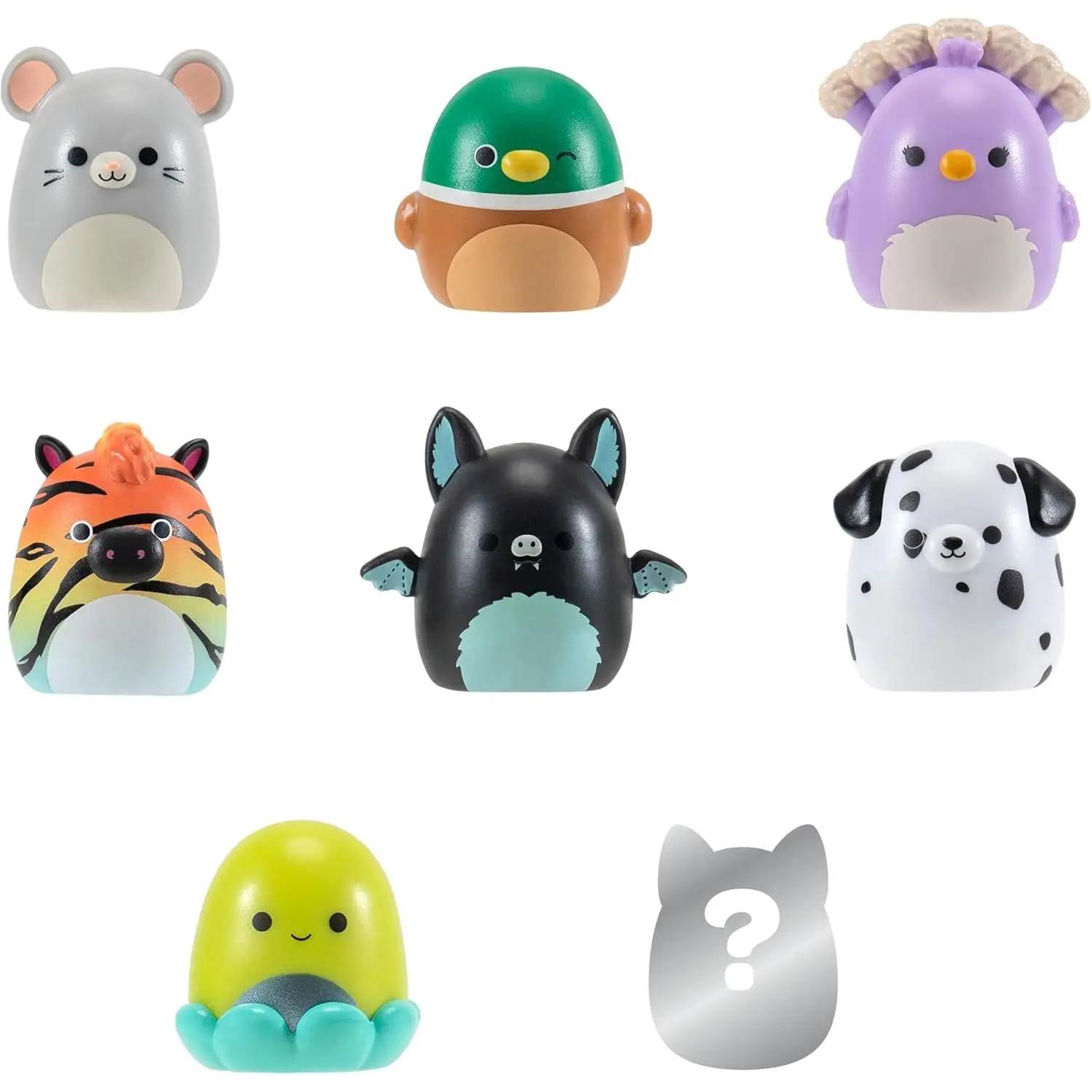 Squish-a-longs 8 Pack - 1" Mini-Squish with 2 Accessories, 1 Ring, and a Collector’s Guide - Collect, Trade, & Play