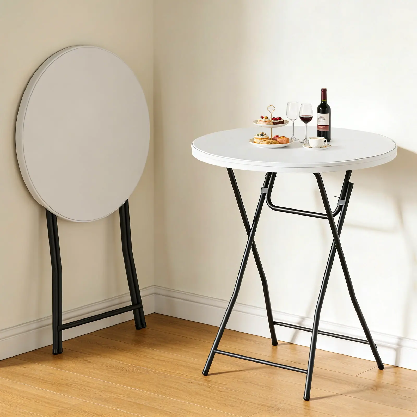 Folding Table, 32 Inch Foldable Cocktail Bar, High Top Round Folding Tables No Assembly, Portable Bistro & Commercial Furniture for Wedding, Banquet, Party, Indoor Outdoor Use