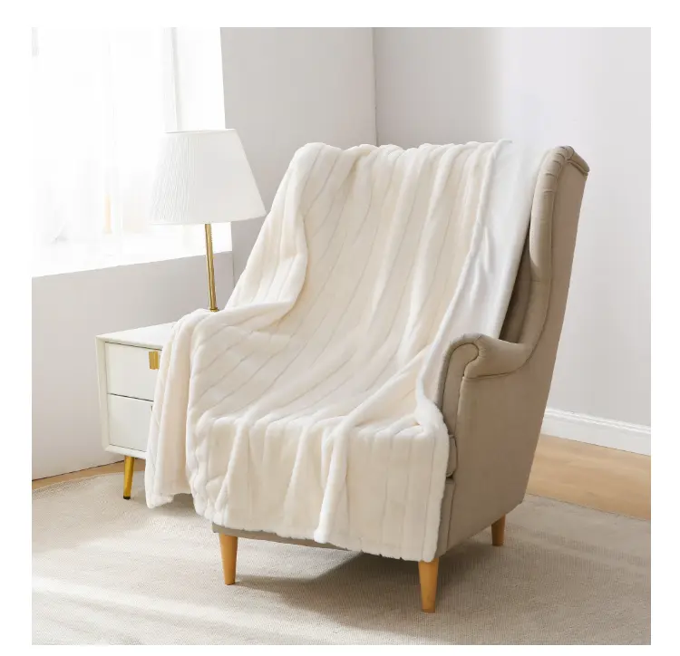 Mainstays Striped Faux Fur Throw Blanket, Cream, 50 x 60 in