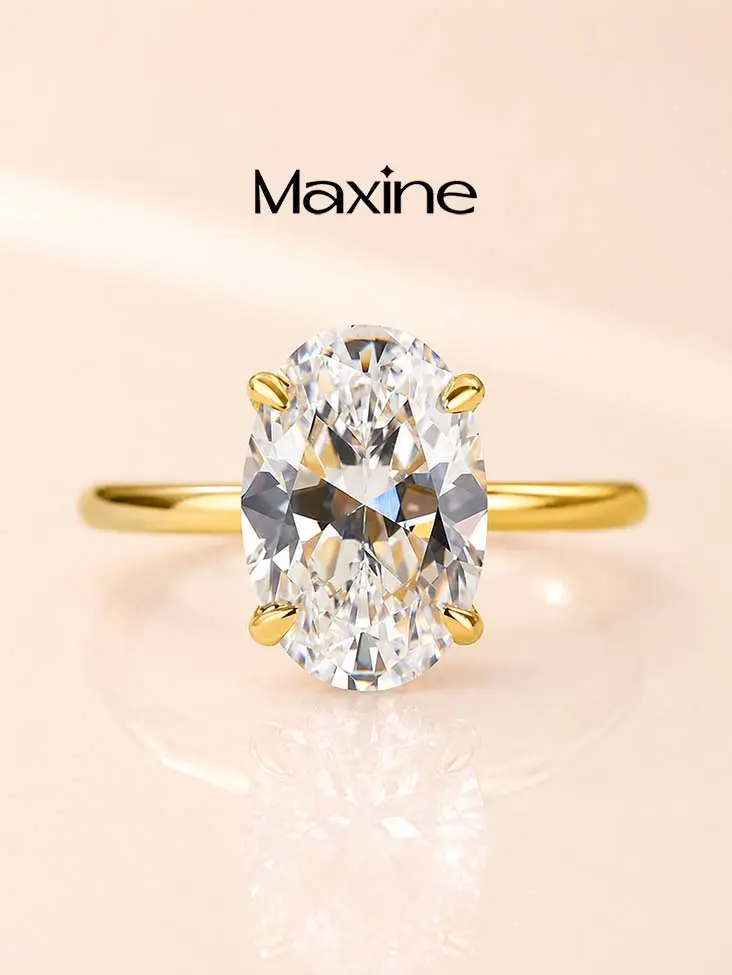 Maxine CZ Classic 3.5ct Oval Cut Solitaire Ring for Women, 14K Gold Plated Elegant Engagement Ring, Minimalist Promise Ring, Sparkling Fashion Look Jewelry