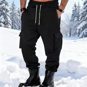 Mens Fleece Cargo Sweatpants Heavyweight Elastic Waist Pants with Pockets Baggy Drawstring Jogger Pants - Fleece-lined