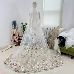 Colorful flowery handcrafted bridal veil, whimsical botanical wedding veil,artisan spring forest veil,fairy floral veil