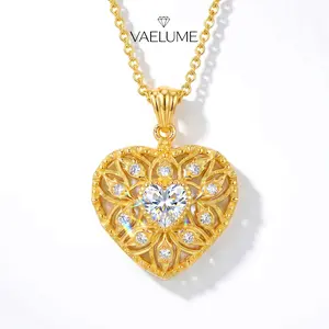 VAELUME Vintage Italian Style 18K Gold Plated Filigree Heart Necklace , Brushed Silk Texture Zircon Love Pendant ,Perfect for Daily Wear, Anniversaries,Birthday Gift for Women and Girls #N0021
