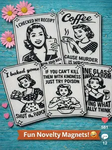 Funny Retro Fridge Magnets  Vintage Style Kitchen Magnets | Sarcastic Humor Decor | 3D Printed Novelty Gift Set