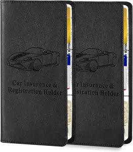 2Pack Leather  Registration and  Card Holder,  Document Holder for Cards License with  Shut (Black)