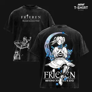 Frieren Beyond Journey’s End Vintage Washed Oversized T-Shirt, Heavyweight Cotton Anime Graphic Tee, Streetwear Outfit, Unisex Casual Top, Gift for Anime Fans