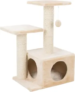 TRIXIE Valencia Scratching Post with Condo, Two Platforms, Dangling Cat Toy, Beige