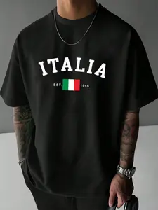 Men's Casual T-Shirt with Italia Logo and Flag Design, Vintage Style, Perfect for Daily Wear and Holiday Parties