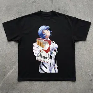 Ayanami Rei Smoking T-Shirt, Evangelion Anime Tee, Gifts Shirt, Unisex Vintage Graphic Tees Gothic Grunge Y2k Emo Scene Amity Affliction Style Clothes Men Women Streetwear